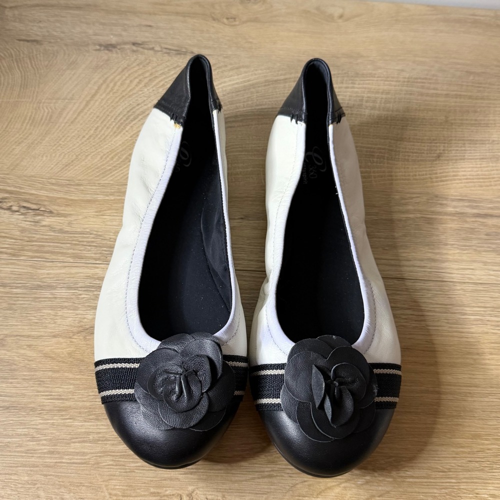 Easy Spirit e360 Black White Floral Ballet Flats Comfort Walking Shoes Womens 8W